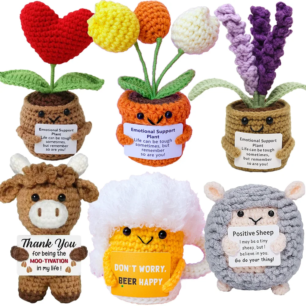 Positieve energie gehaakte pop zak knuffel handgemaakte gebreide pluche aardappel plant avocado bij schildpad eend grappige emotionele ondersteuning cadeau - Afbeelding 4